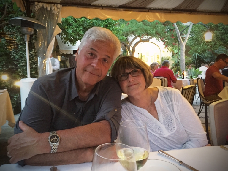 My mom and dad at our final group dinner in Positano