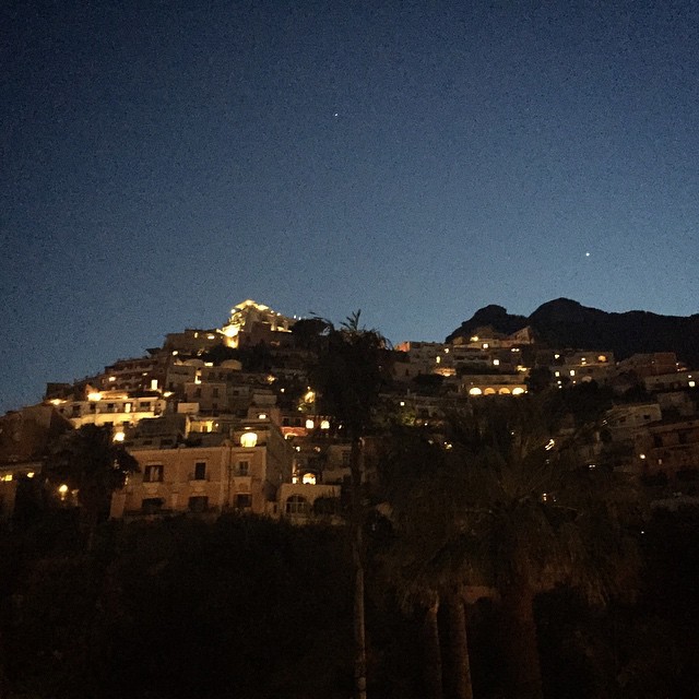 Night view of Positano from my hotel room balcony